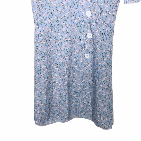 Blue Floral Mini Dress With Flutter Sleeves - Picture 5 of 7